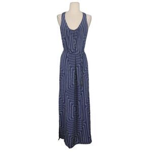 Amanda Uprichard Silk Maxi Dress‎ Coverup Sz S Blue Geometric T-Strap Belted